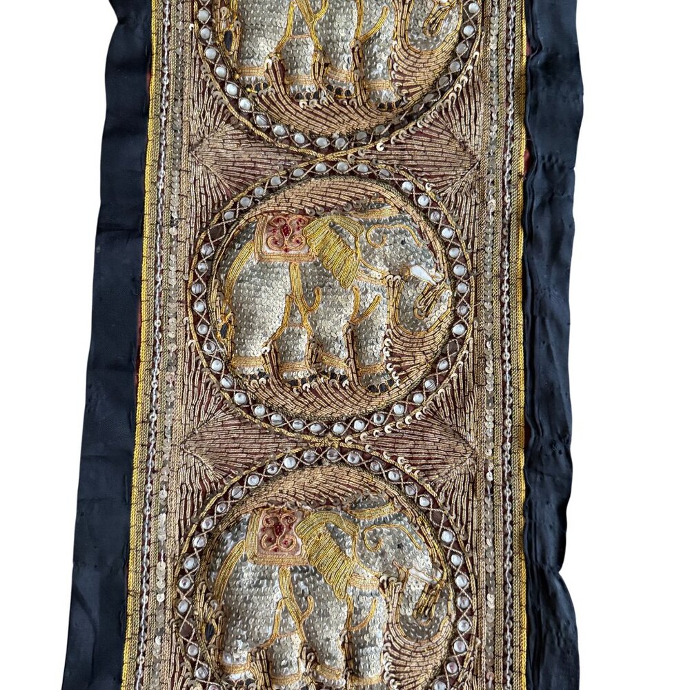 Vintage Embroidered Elephant Textile Wall Hanging Decorative Panel - Picture 3 of 11